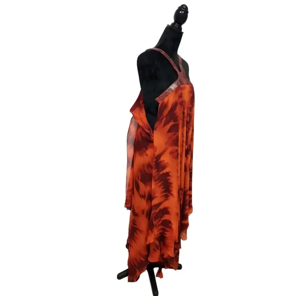 Michael Kors Runway Silk Chiffon Red Snakeskin Strap Harness dress Gown Size 12